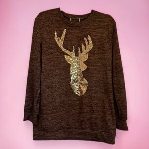 Adorable sequin deer sweatshirt / sweater - soft, fully lined, size XL